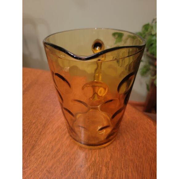 Vintage Hazel Atlas Eldorado Coin Dot Amber Glass Pitcher 7¾" Mid Century Modern - Picture 9 of 10